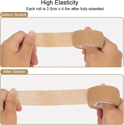 12 Pack Self Adhesive Bandage Wrap 1 Inch Cohesive Bandage Self Adherent Vet Wrap for Dog Pets Elastic Bandage Finger Tape Self Stick Wrap for First Aid Sports Athletic Tape (Mixed Colors)