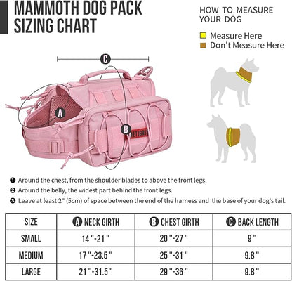 ONETIGRIS Dog Backpack for Medium &amp; Large Dogs, Nylon Backpack for Dogs Tactical Pet Backpack with Side Pockets for Hiking Walking Training Running (Pink, Medium)