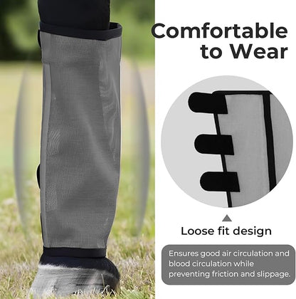 Mesh Horse Fly Boots Set of 4，Adjustable and Universal Loose Fitting &amp; Non-Slip Horse Fly Leggings for Horses,Reduce Stressful Stomping (Grey)