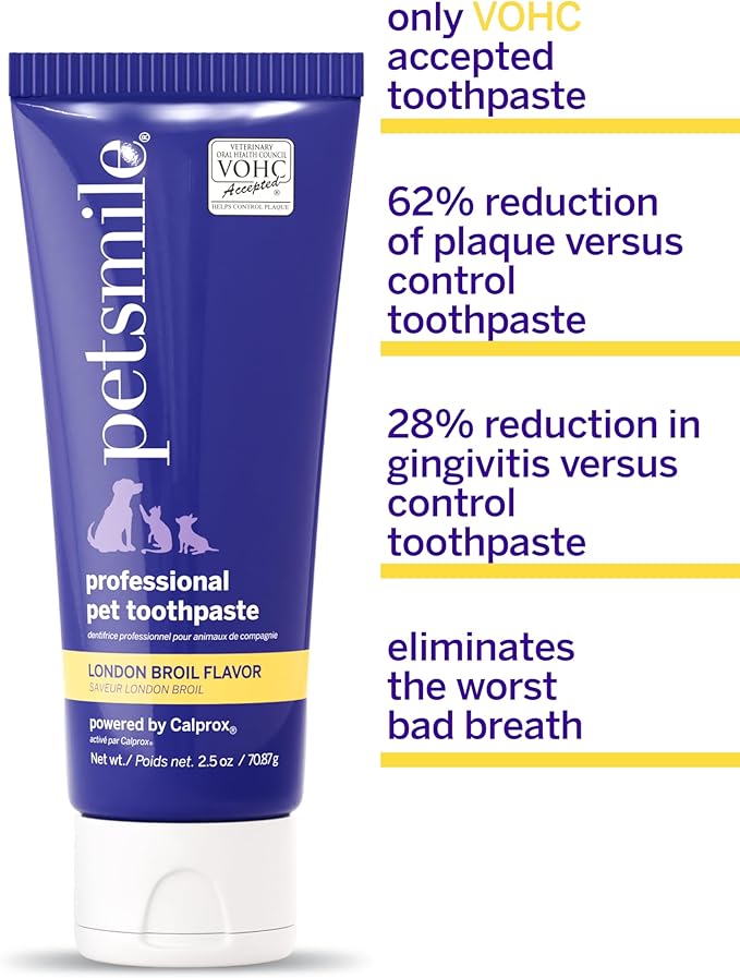 Petsmile Professional Pet Toothpaste for Cats &amp; Dogs - Only VOHC Accepted Toothpaste - Clinically Proven to Control Plaque &amp; Tartar Calprox Formula (London Broil, 2.5 Oz)