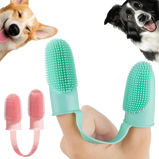 Dog Toothbrush, Dogs Tooth Brushing Kit, Cat Tooth Brush for Small to Large Dogs &amp; Puppies, 2Pack Double Finger Toothbrush for Dog Teeth 360 Cleaning &amp; Dental Care