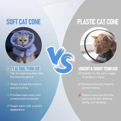 Cat Recovery Collar, Soft Adjustable Cone for Cats and Kittens, Lightweight Waterproof Elizabethan Collar for After-Surgery Care, Prevent Licking and Scratching, Neck Protector for Pets（Light Blue,M）