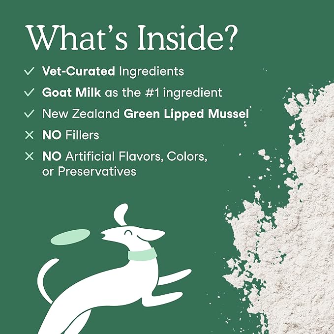 Fera Pets Goat Milk - Cat &amp; Dog Hip and Joint Support with Glucosamine, MSM &amp; Green Lipped Mussel - Supports Flexibility, Mobility &amp; Bone Health - for Picky Eaters - 60 TSP