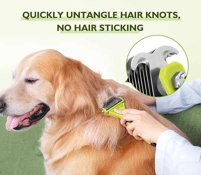 Pecute Pet Dematting Tool 2 Pack - Double Sided Undercoat Rake &amp; Dematting Comb for Detangling Matted or Knotted Undercoat Hair, Great for Medium or Long-haired Dogs &amp; Cats