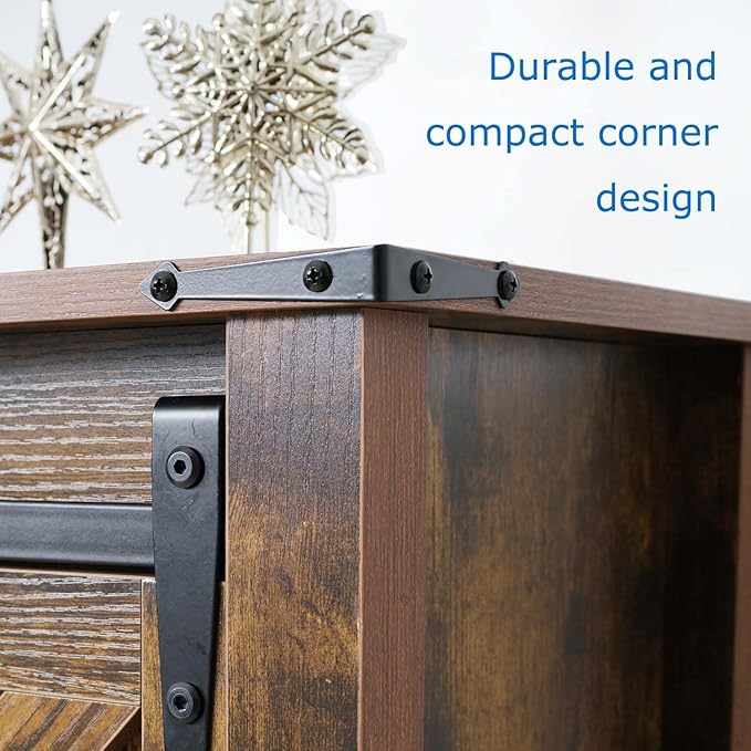 Entryway Table with Storage, Farmhouse Buffet Cabinet Coffee Bar Kitchen Island with Sliding Barn Doors &amp; Shelves, Console Table for Kitchen, Dining Room, Living Room, Brown