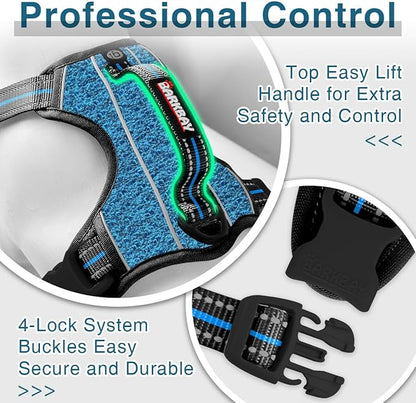 BARKBAY Dog Harness No Pull with ID Tag Pocket - Heavy Duty, Reflective, Easy Control for Large Dogs(Blue/Black,S)
