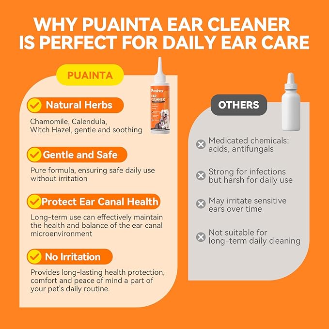 Ear Cleaner for Dog &amp; Cats, Dog Ear Drop and Infection Treatment, Dog Ear Cleaning Solution- Cleaning,Soothing, and Deodorizing Itchy Ears - 8oz