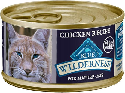 Blue Buffalo Wilderness High-Protein &amp; Grain-Free Wet Cat Food Paté for Adult Cats 7+, Made with Natural Ingredients, Chicken Recipe, 3-oz. Cans (24 Count)