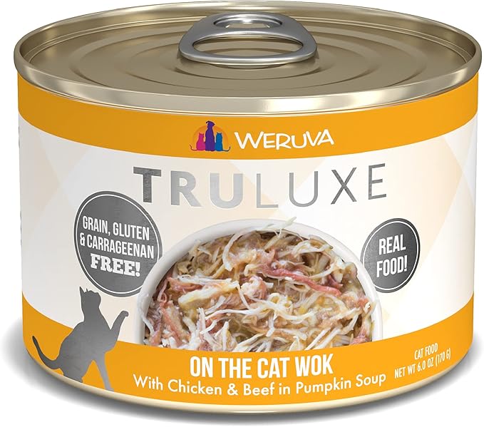 Weruva TruLuxe Cat Food, On The Cat Wok with Chicken Breast &amp; Beef in Pumpkin Soup, 6oz Can (Pack of 24)