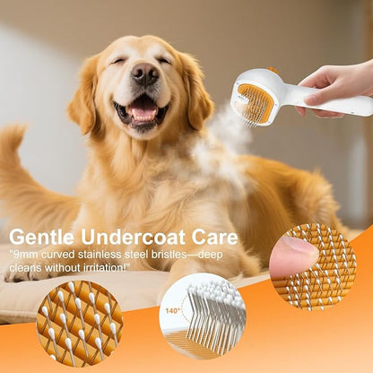 Pet Steam Brush for Dog &amp; Cat – 3-in-1 Spray Hair Removal Comb – Steam Brush for Shedding &amp; Grooming –Spritz Defur Comb–Includes Waterless Shampoo &amp; Eye Wipes