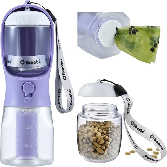 Dog Water Bottle with Food Container &amp; Poop Bag Holder, Travel Water Bowl, Portable Pet Dispenser, Dog Stuff Accessories Items, Puppy Essentials Necessities for Yorkie Chihuahua Walking Hiking
