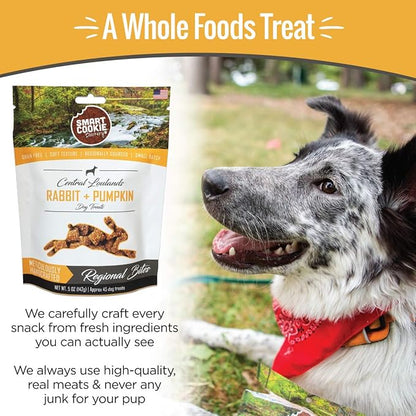 Smart Cookie All Natural Dog Treats - Rabbit &amp; Pumpkin - Training Treats for Dogs with Allergies or Sensitive Stomachs - Soft Dog Treats, Grain Free, Chewy, Human-Grade, Made in USA - 5oz, Pack of 3