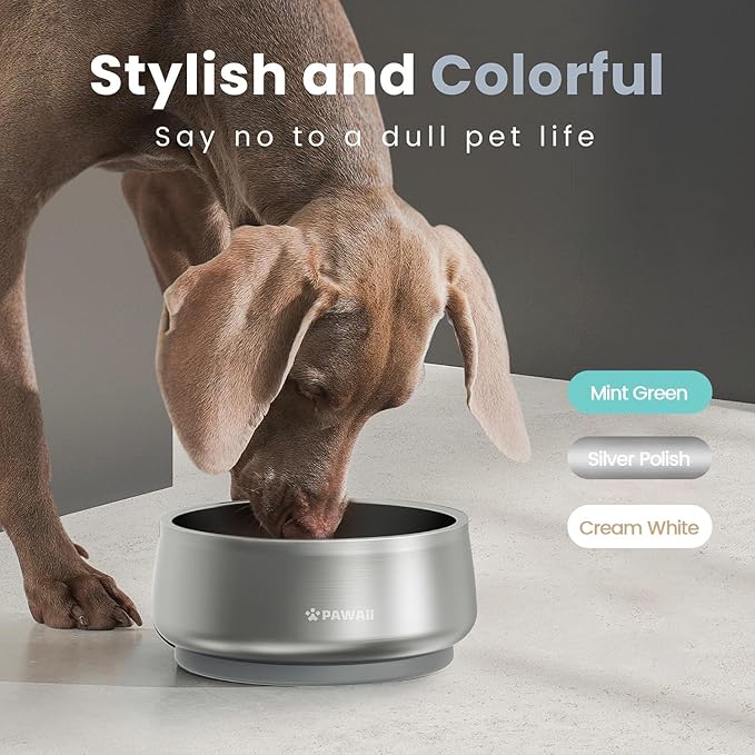 Pawaii Stainless Steel Dog Bowl with Non-Slip Rubber Base &amp; Double Wall Insulation - Durable Design | Includes ID Tag | Dishwasher Safe Food &amp; Water Bowl for All Dogs (68oz)