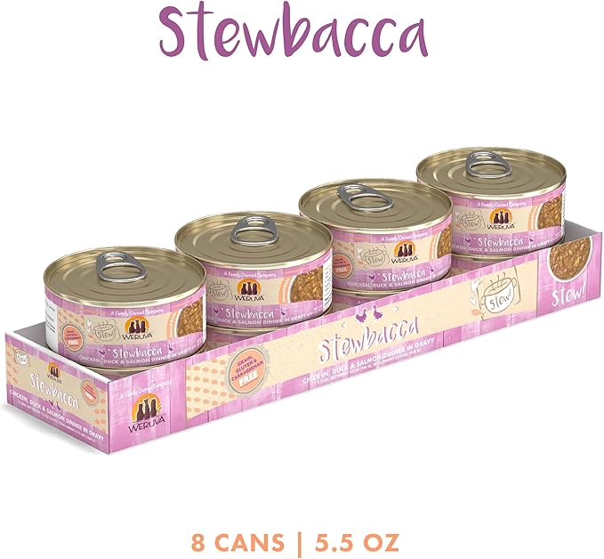 Weruva Classic Cat Stews!, Stewbacca with Chicken, Duck &amp; Salmon in Gravy, 5.5oz Can (Pack of 8)