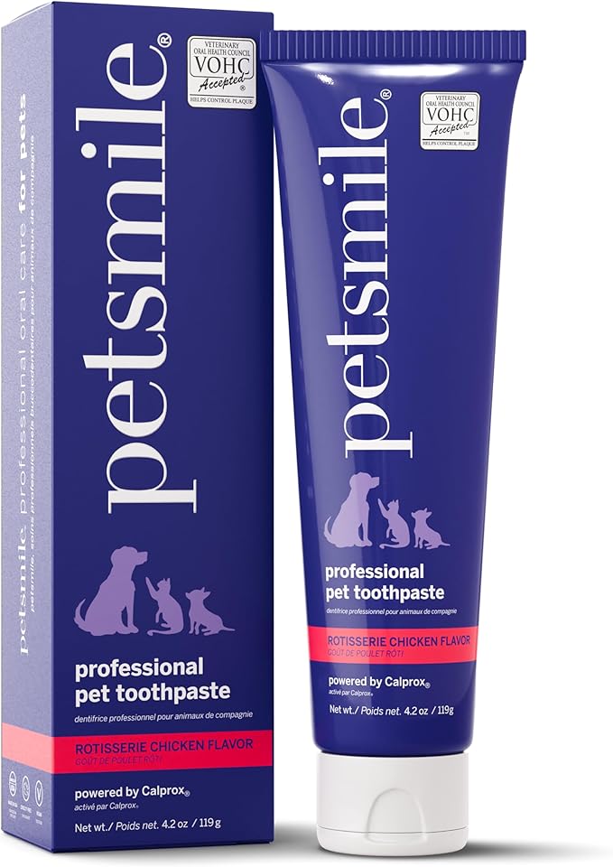 Petsmile Professional Pet Toothpaste for Cats &amp; Dogs - Only VOHC Accepted Toothpaste - Clinically Proven to Control Plaque &amp; Tartar Calprox Formula (Rotisserie Chicken, 4.2 Oz)