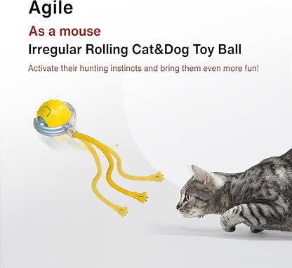 Interactive Cat Toy – Motion Activated Rolling Ball with LED Lights &amp; 3 Play Modes &amp; Two Different Tails - Best Toy for Indoor Cats &amp; Kittens to Stay Active and Stimulate Hunting Instinct (Yellow)