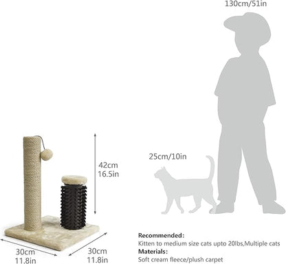 Amazon Basics Cat Scratcher - Indoor Classic Single Cat &amp; Kittens Scratching Post with Brush, Small (16.5" H) - Beige