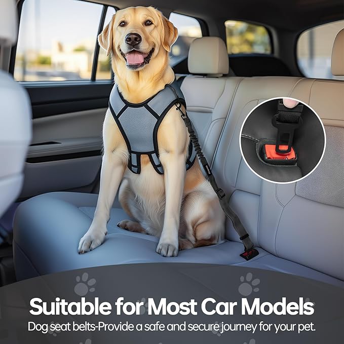 Thickened Dog Seat Belt for Car, 3 Pack Set Retractable Dog Car Leash Adjustable Dog Seat Belt for Vehicle Nylon Pet Safety Seat Belts Heavy Duty &amp; Elastic,Seat Belt for Large Dogs in Car, Black