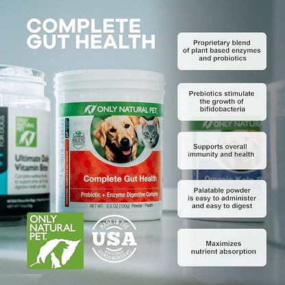Only Natural Pet Complete Gut Health Complex - Probiotics &amp; Digestive Enzyme Supplement for Dogs &amp; Cats - Promotes Healthy Digestion, Immune System, Nutrient Absorption -3.5oz Powder (Pack of 2)