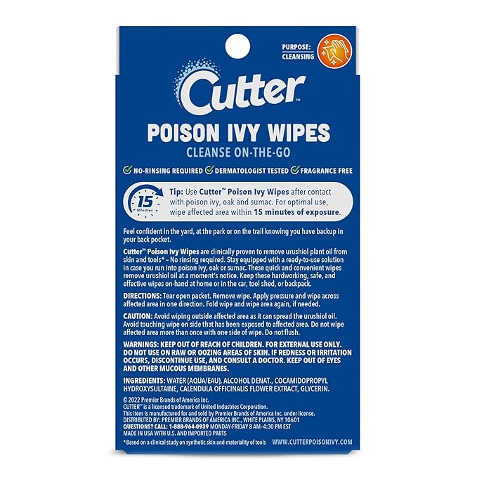 Poison Ivy Wipes, On-the-Go Cleansing for Poison Ivy, Oak &amp; Sumac, 12 Wipes