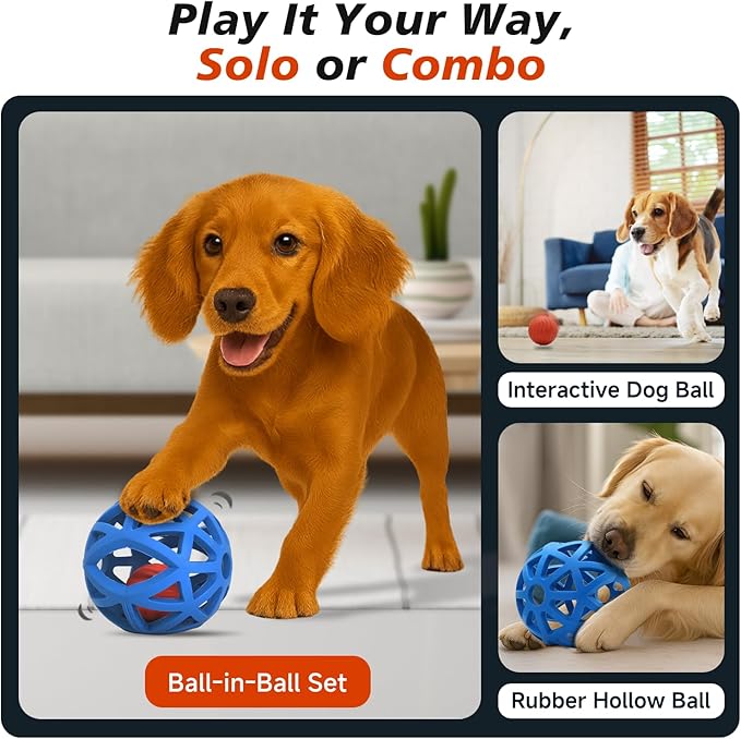 Interactive Dog Toy, Smart Jumping Bouncing Ball Inside Durable Rubber Shell, Automatic Moving Vibrating Ball for Medium/Large Dogs, Dog Enrichment Toy to Keep Them Busy (Blue &amp; Orange)