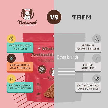 Natural Dog Company Dog Food Topper, Antioxidant Berry Vitamins &amp; Superfood Meal Topper Supplement, Holistic Nutrition, Dog Food Seasoning, Immune Support, All Breeds, Ages, &amp; Sizes of Dogs, 8oz Bag