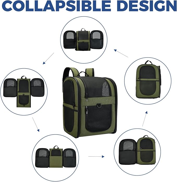 Apollo Walker Dog &amp; Cat Carrier Backpack for 4-15lb Pets - Ventilated Safe Design with Padded Back Support, Breathable Mesh Pet Backpack for Hiking, Travel, Outdoor (Green)
