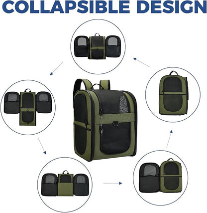 Apollo Walker Dog &amp; Cat Carrier Backpack for 4-15lb Pets - Ventilated Safe Design with Padded Back Support, Breathable Mesh Pet Backpack for Hiking, Travel, Outdoor (Green)