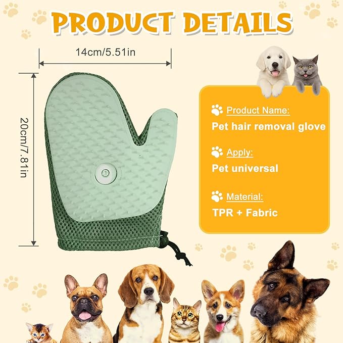Pet Hair Removal Glove,2025 New All-in-One Grooming Mist Pet Hair Remover Gloves, Pet Hair Remover Glove for Cats &amp; Dogs,Double-Sided Reusable Gloves for Couch, Clothing,Carpet (Green)