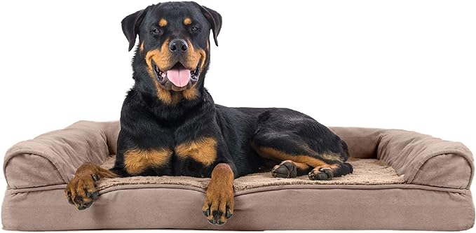 Furhaven Orthopedic Dog Bed for Large Dogs w/ Removable Bolsters &amp; Washable Cover, For Dogs Up to 95 lbs - Plush &amp; Suede Sofa - Almondine, Jumbo/XL