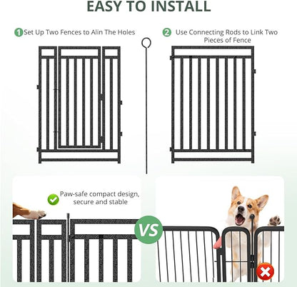 Dog Fence Outdoor Indoor, 32" Inch Height 48 Panels Dog Playpen for Large/Medium/Small Dogs Metal Dog Pen for Yard Camping and RV | Black-Silver
