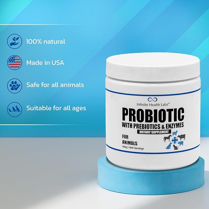 Probiotics for Dogs and Cats - Vet Formulated Pet Prebiotic &amp; Enzyme Powder for Digestive, Gut &amp; Immune Health - 1600 Servings (400 g)