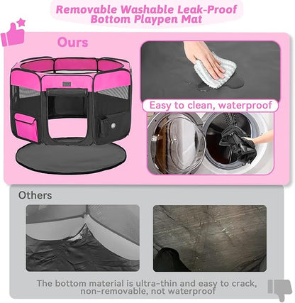 PETSFIT 29" Puppy Playpen with Removable Waterproof Mat &amp; Zippered Roof | RV, Camping, Travel Dog Pen | Indoor/Outdoor Whelping &amp; Cat Observation Space(29.5"x29.5"x16.5"H)