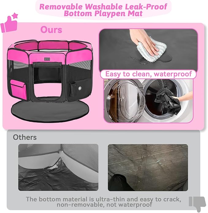 PETSFIT Portable Dog Playpen,36" Dog Play Pen Indoors with Removable Waterproof Mat &amp; Zippered Roof | RV, Camping, Travel Dog Pen | Whelping &amp; Cat Observation Space(36" L x 36" W x 21" H)