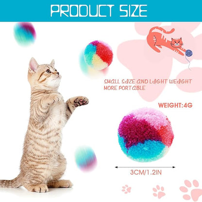 1.2 in Colorful Cat Pom Pom Ball Toys, 20 Pcs Rainbow Cat Toy Balls Soft Plush Cat Ball Interactive Training Ball for Indoor Cats &amp; Kittens