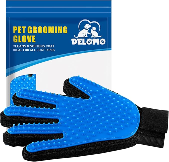 Pet Hair Remover Glove - Gentle Pet Grooming Glove Brush - Deshedding Glove - Massage Mitt with Enhanced Five Finger Design - Perfect for Dogs &amp; Cats with Long &amp; Short Fur - 1 Pack (Right-Hand), Blue