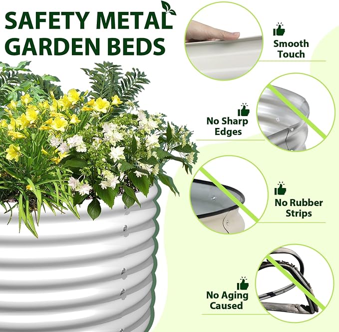 A ANLEOLIFE 6X3X2 ft Galvanized Raised Garden Beds Outdoor, Oval Large Metal Deep Root Planter Box for Planting Vegetables Flowers Herb, Anti-Rust &amp; Easy-Setup, Antique White