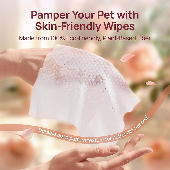HICC PET Cleaning Deodorizing Wipes for Dogs &amp; Cats, Vet Recommended Nourishes Smoothes Fur Pet Grooming Wipes with Fermented Coconut Oil (400 Counts (Thicken), Rose)