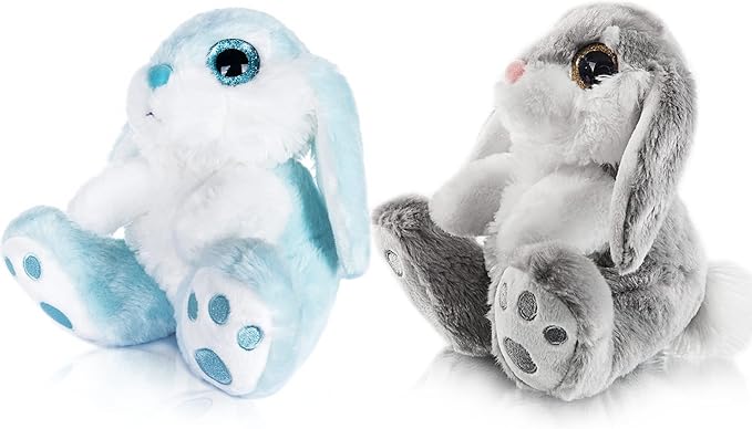 My OLi Bunny Stuffed Animal Pack of 2 Plush Rabbit 7in Stuffed Bunny with Floppy Ear Bedtime Friend Soft Toy Gifts for Girls Boys Kids, Gray &amp; Blue