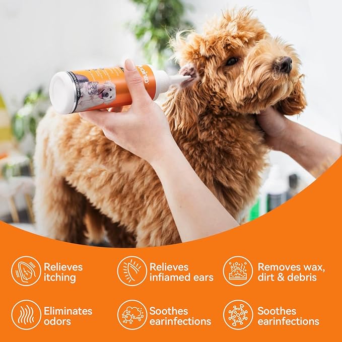 Ear Cleaner for Dog &amp; Cats, Dog Ear Drop and Infection Treatment, Dog Ear Cleaning Solution- Cleaning,Soothing, and Deodorizing Itchy Ears - 8oz