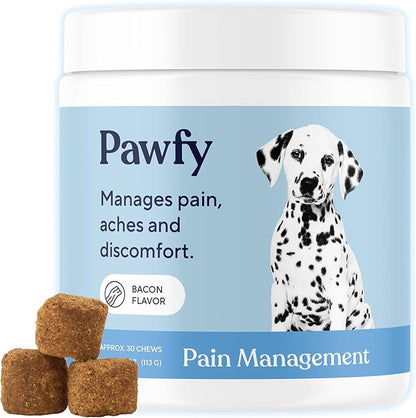 Pawfy Advanced Pain Management - Essential Vitamins &amp; Supplements with Omega 3 |Joint Supplement for Dogs - Supports Hip &amp; Joint Health for Small, Medium, Large Breeds | 30 Fast-Acting Chews