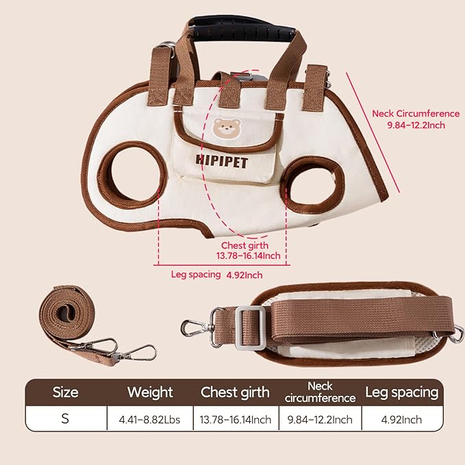 Portable Breathable Pet Carrier Sling &amp; Backpack for Dogs &amp; Cats, Adjustable Full-Body Harness with Traction Leash, Crossbody &amp; Car-Friendly (Small)