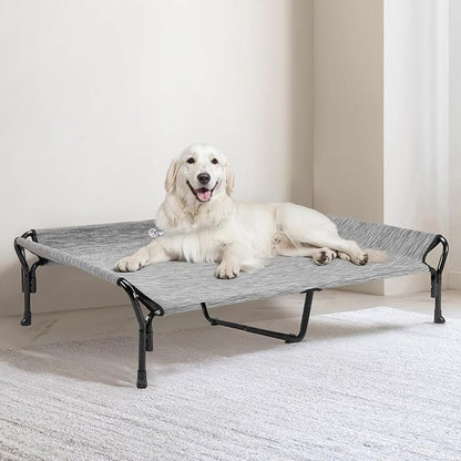 Veehoo Cooling Elevated Dog Bed, XL Raised Pet Cot with Guardrail &amp; Slope Headrest, Durable Breathable Teslin Mesh, Non-Slip Feet, Washable Dog Couch Bed for Indoor &amp; Outdoor, X Large, Black Silver