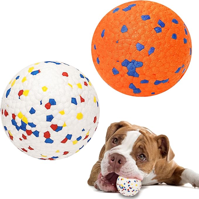 Dog Balls for Aggressive Chewers, Indestructible Bouncy Floating Balls for Training Dog Catch and Fetch, Sturdy Solid Tennis Ball Toys for Large Medium Small Dogs - 2.75in - Orang&amp;White - 2pcs