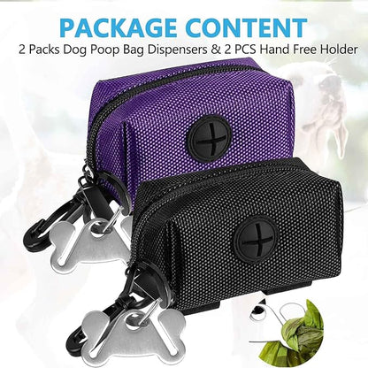 Dog Waste Bag Dispenser Pet Poop Bags Holder for Doggie Waste Bags Dispensers Soft Fabric Zipper Small Doggy Puppy Pouch for Leash Accessory Attachment with Carrier,2PCS Purple&amp;Black