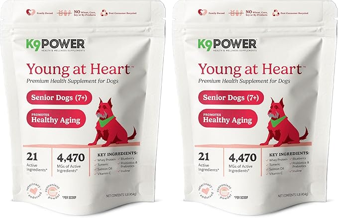 K9 Power Young at Heart Senior Dog Multivitamin 1 lb – Supplement for Brain Heart, Vision &amp; Mobility Support in Senior Dogs - Pack of 2