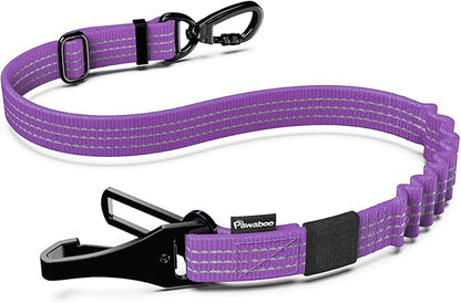 Pawaboo Dog Seatbelt for Car, 3-in-1 Dog Seat Belt Bungee, Shockproof Dogs Tether for Car with Buckle &amp; Hook Latch, Adjustable Reflective Dogs Cars Harness Leash with 360° Lockable Buckle, Purple
