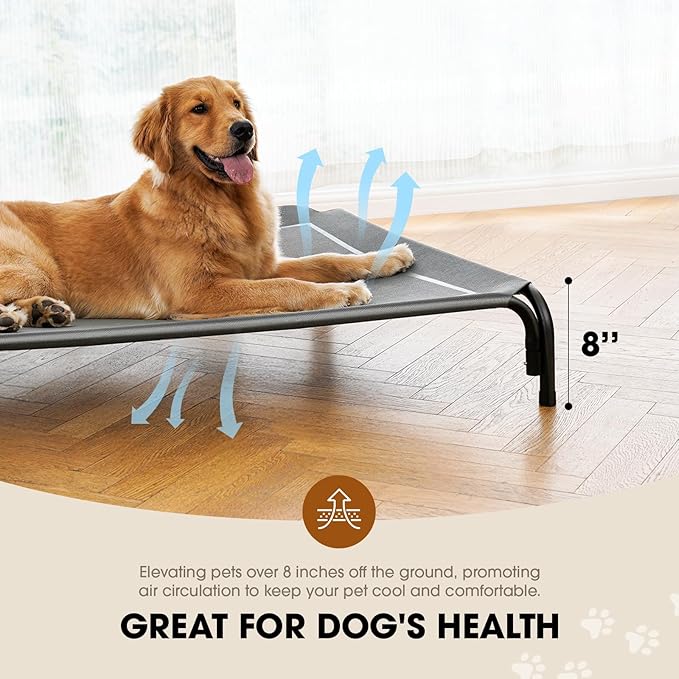 Elevated Dog Bed, Raised Outdoor Dog Bed for Medium Sized Dog, Portable Cooling Pet Cot with Breathable &amp; Washable Mesh, Indoor &amp; Outdoor Pet Hammock with Skid-Resistant Feet.