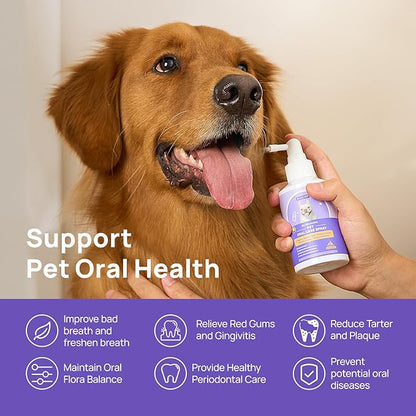 HICC PET Dog Dental Care Spray, Vet-Recommended Dog Breath Freshener, Soothing Bad Breath Caused by Plaque and Red Gums for Dogs &amp; Cats, Dog Gingivitis Treatment and Prevent Oral Infections, 5.1 Fl Oz