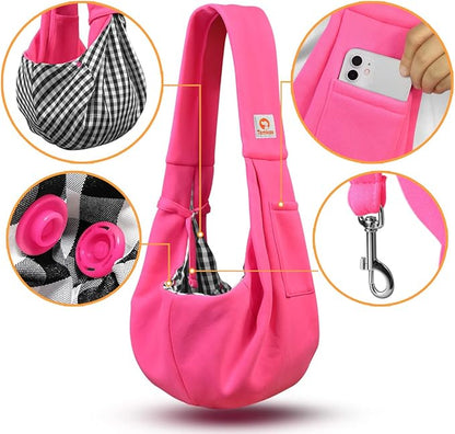 Tomkas Small Dog Sling Carrier - Classic Pocket &amp; Classic Strap - for 3-10 lbs Pets(Rosered)